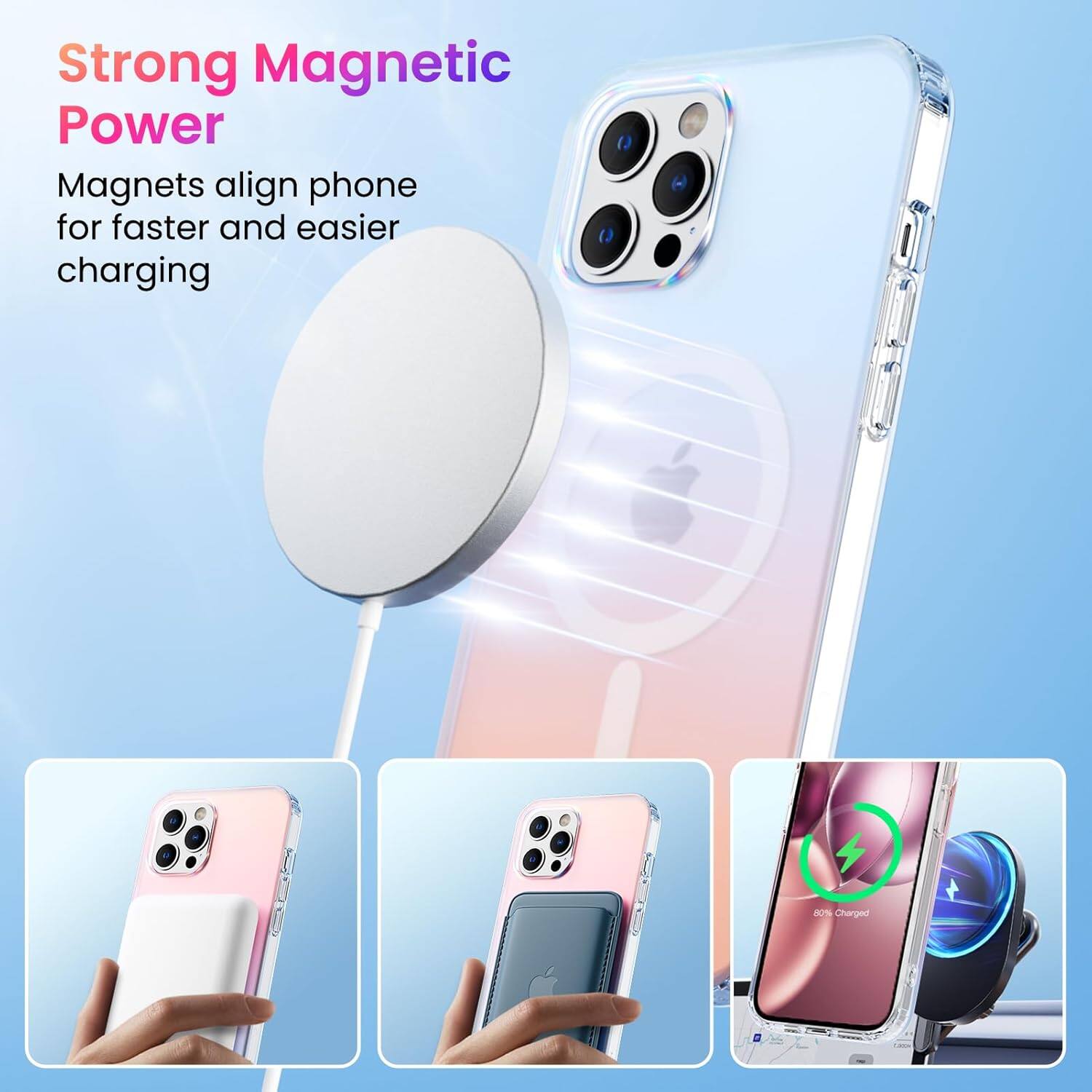 Strong Magnetic Power Magnets align phone for faster and easier charging - Charged