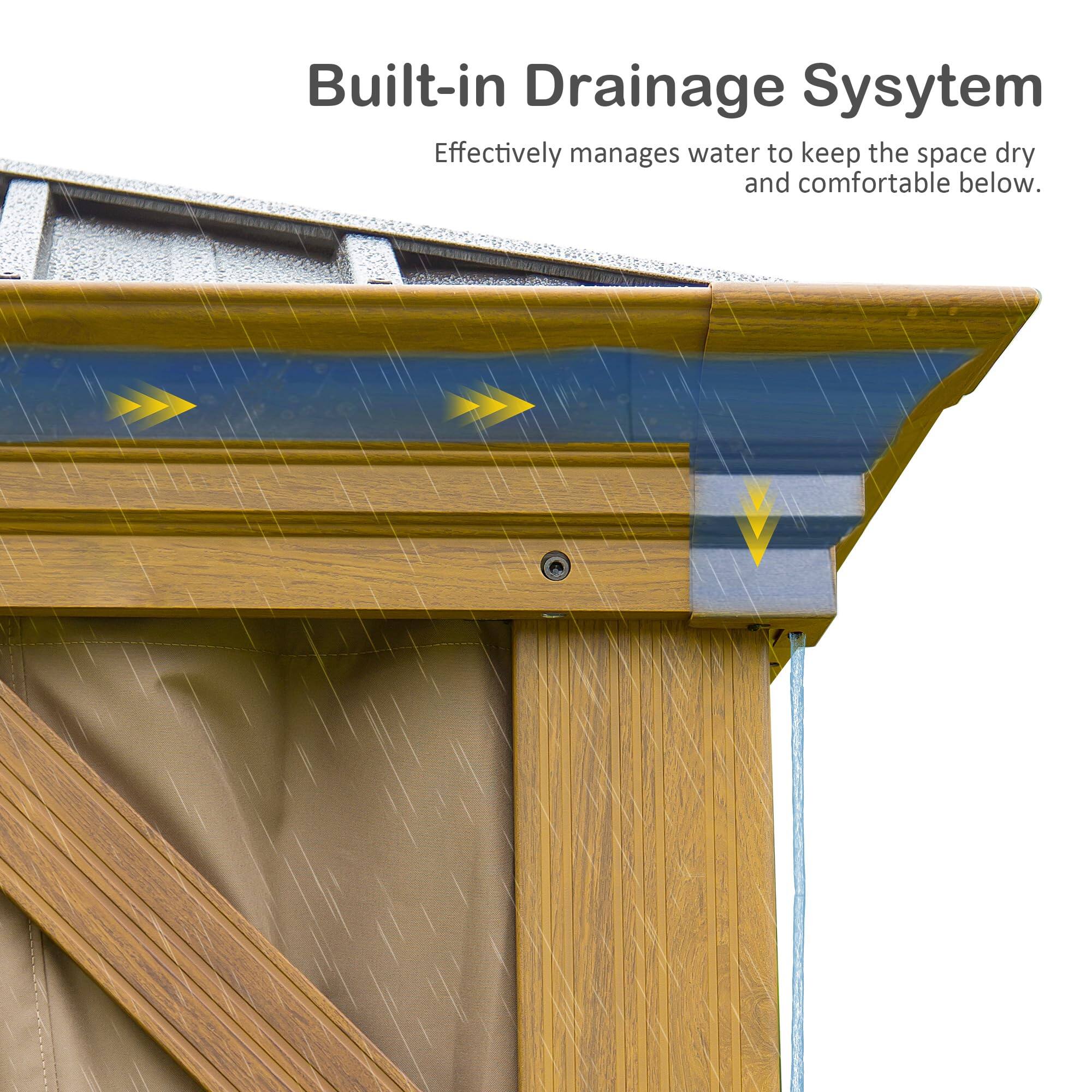 Built-in Drainage System  
Effectively manages water to keep the space dry and comfortable below.