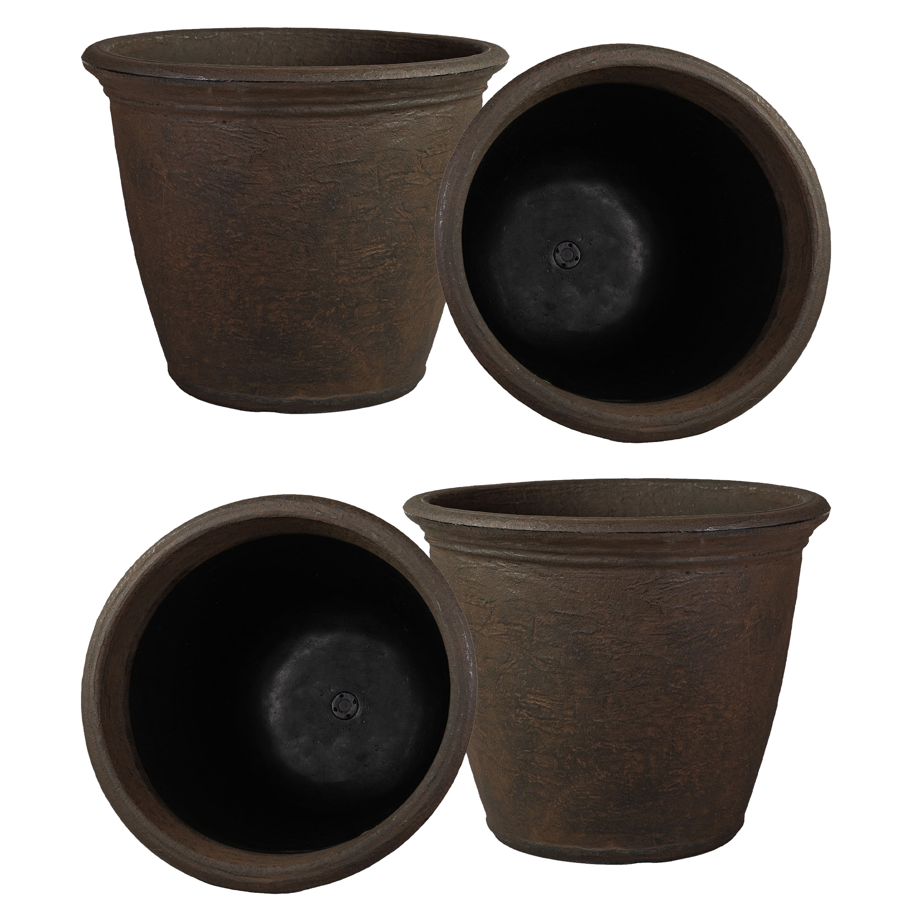 Sunnydaze - 20 in Anjelica Dual-Wall Polyresin Planter - Set of 4 - Sable