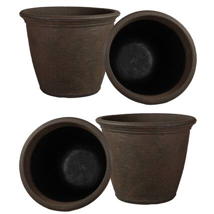Front. Sunnydaze - 20 in Anjelica Dual-Wall Polyresin Planter - Set of 4 - Sable.