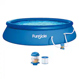Funsicle - 15' x 36" QuickSet Inflatable Ring Top Outdoor Above Ground Pool w/Pump - Blue