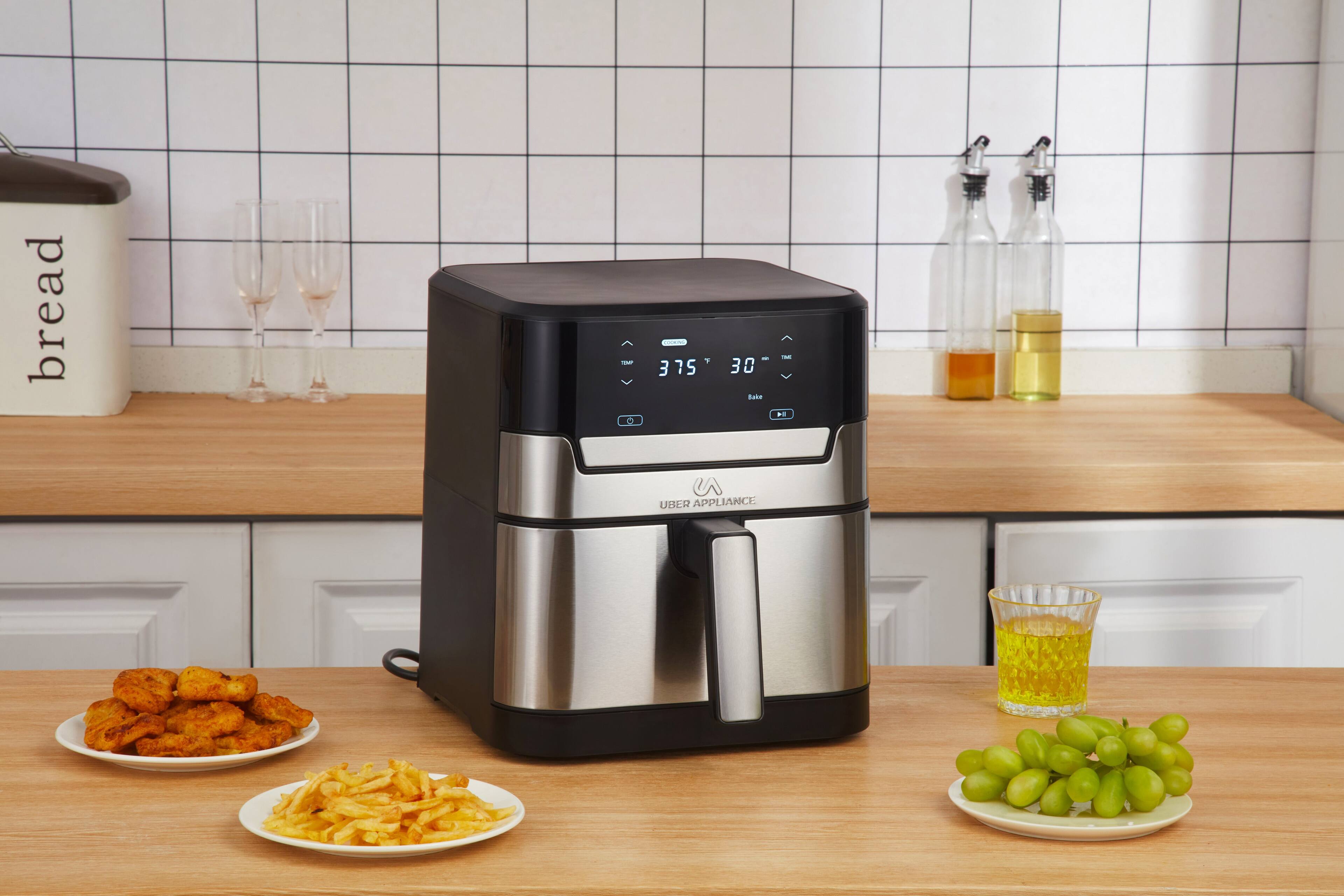 Uber Appliance - XL Air Fryer - 7QT Capacity, PFOA/PTFE Free, Touchscreen Control - Black with Stainless Steel accents - Thumbnail 4