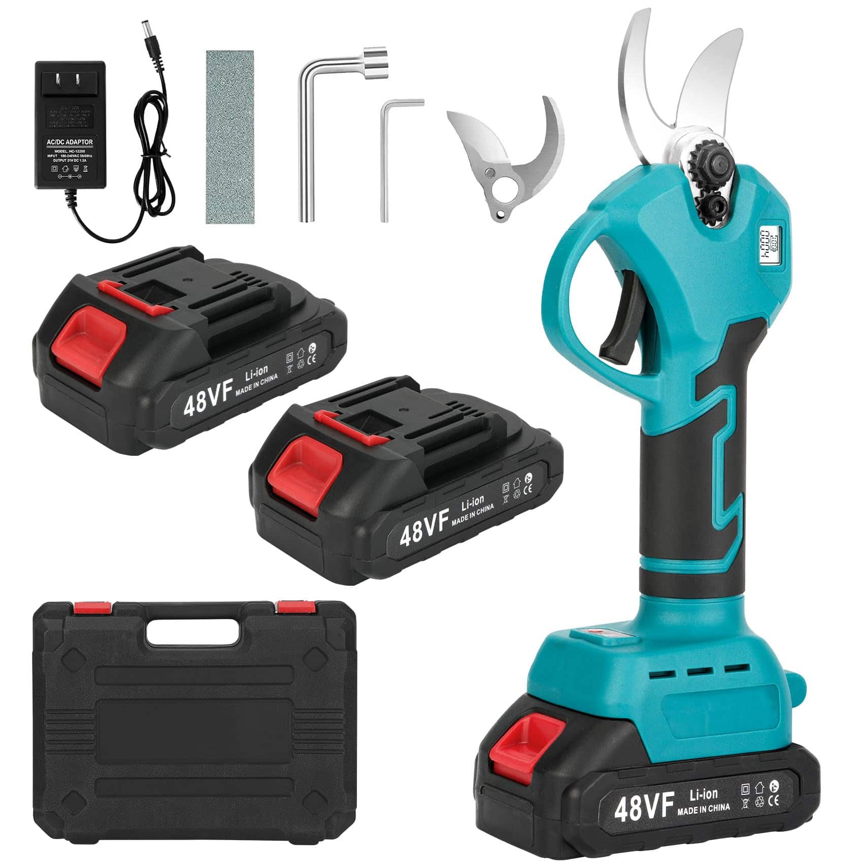 JETRANSPORT - Electric Pruning Shears Cordless With 2 Rechargeable 48v 2.0 Ah & 2 1.6" Diameter Garden Tool For Tree Trimmi - Blue