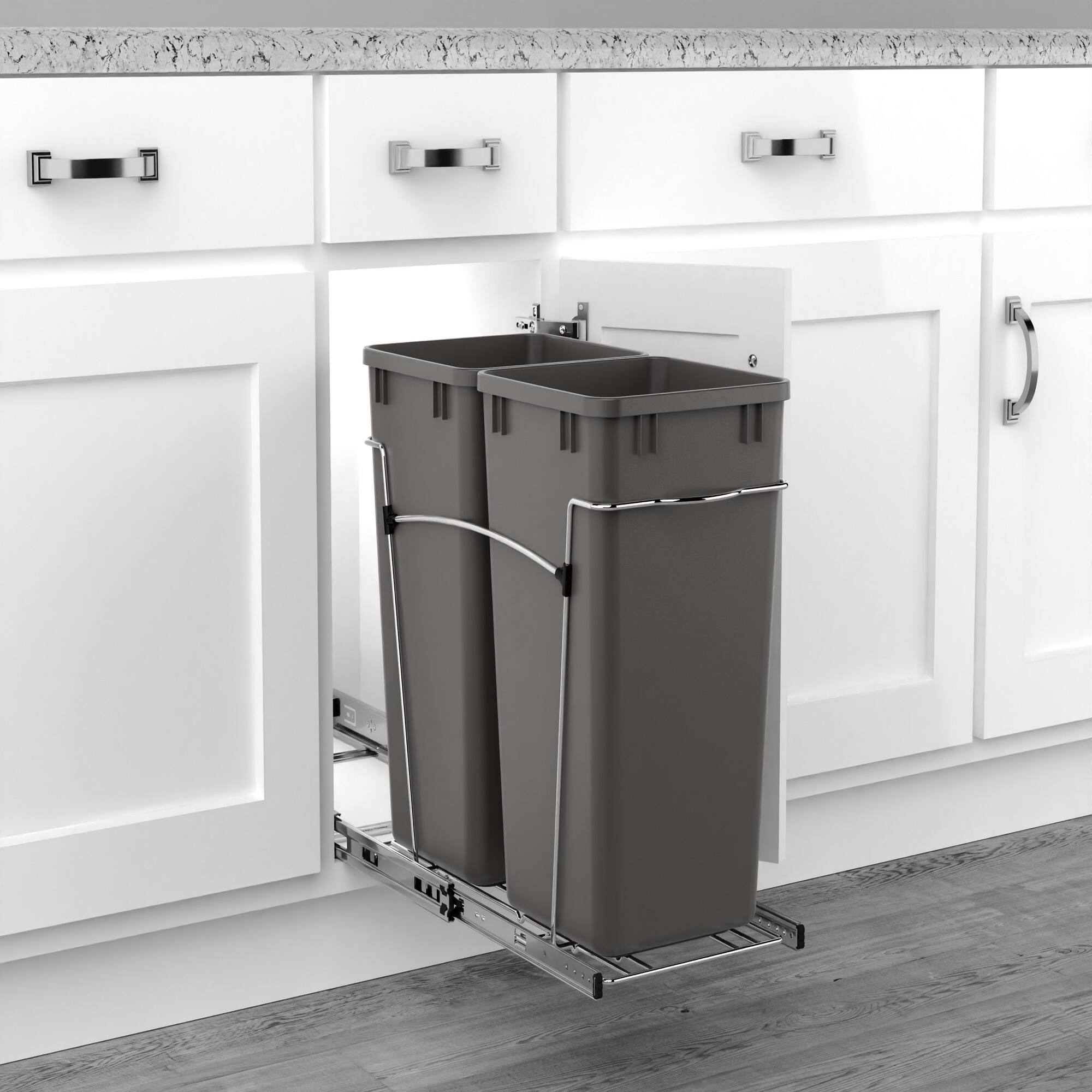 Alt View 8. Rev-A-Shelf - Rev-A-Shelf Double Pullout Trash Can 27 qt. for Kitchen, Gray, RV-15KD-13C-S - Orion Gray.