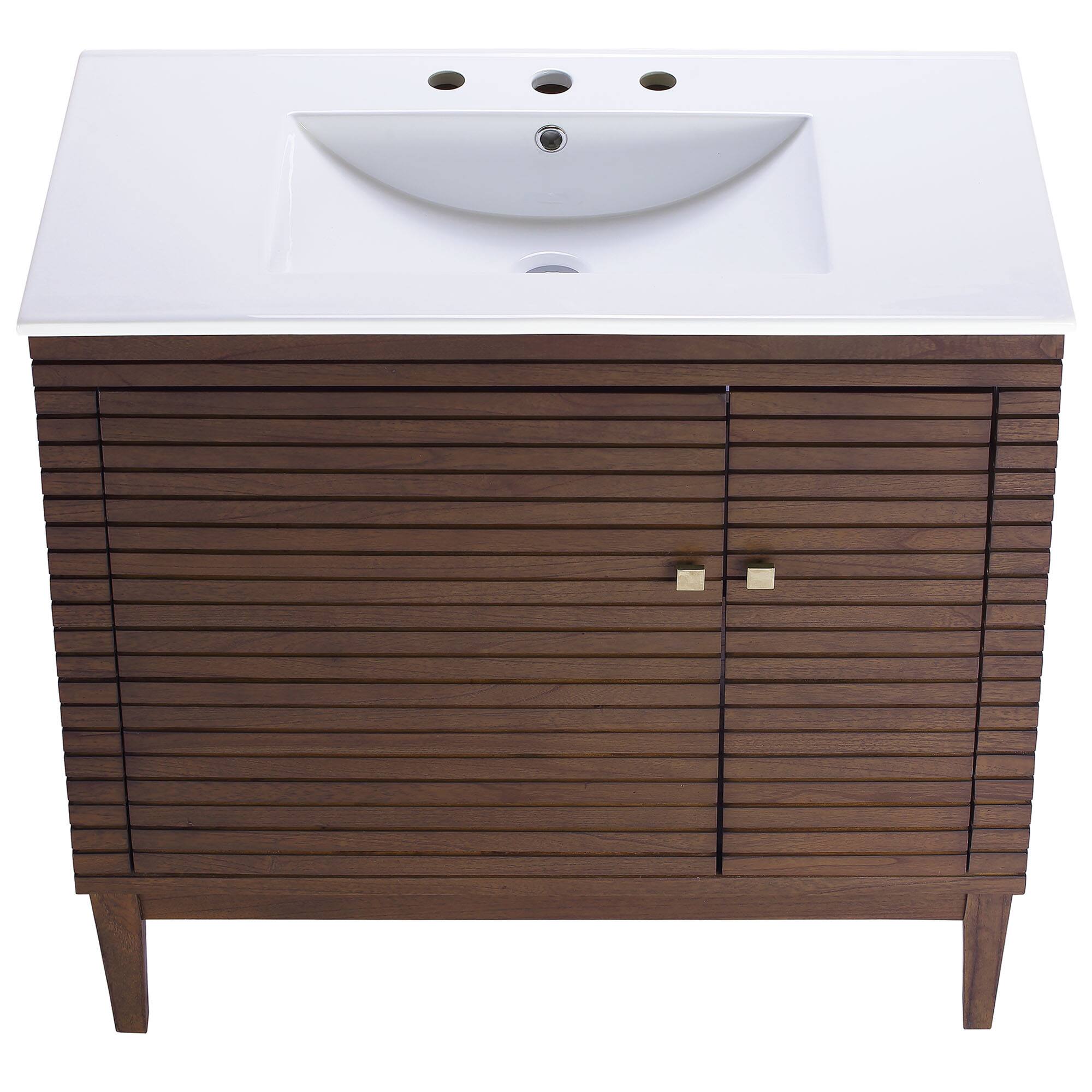 Alt View 4. Modway - Ledger Bathroom Vanity Basin Included - Walnut White.