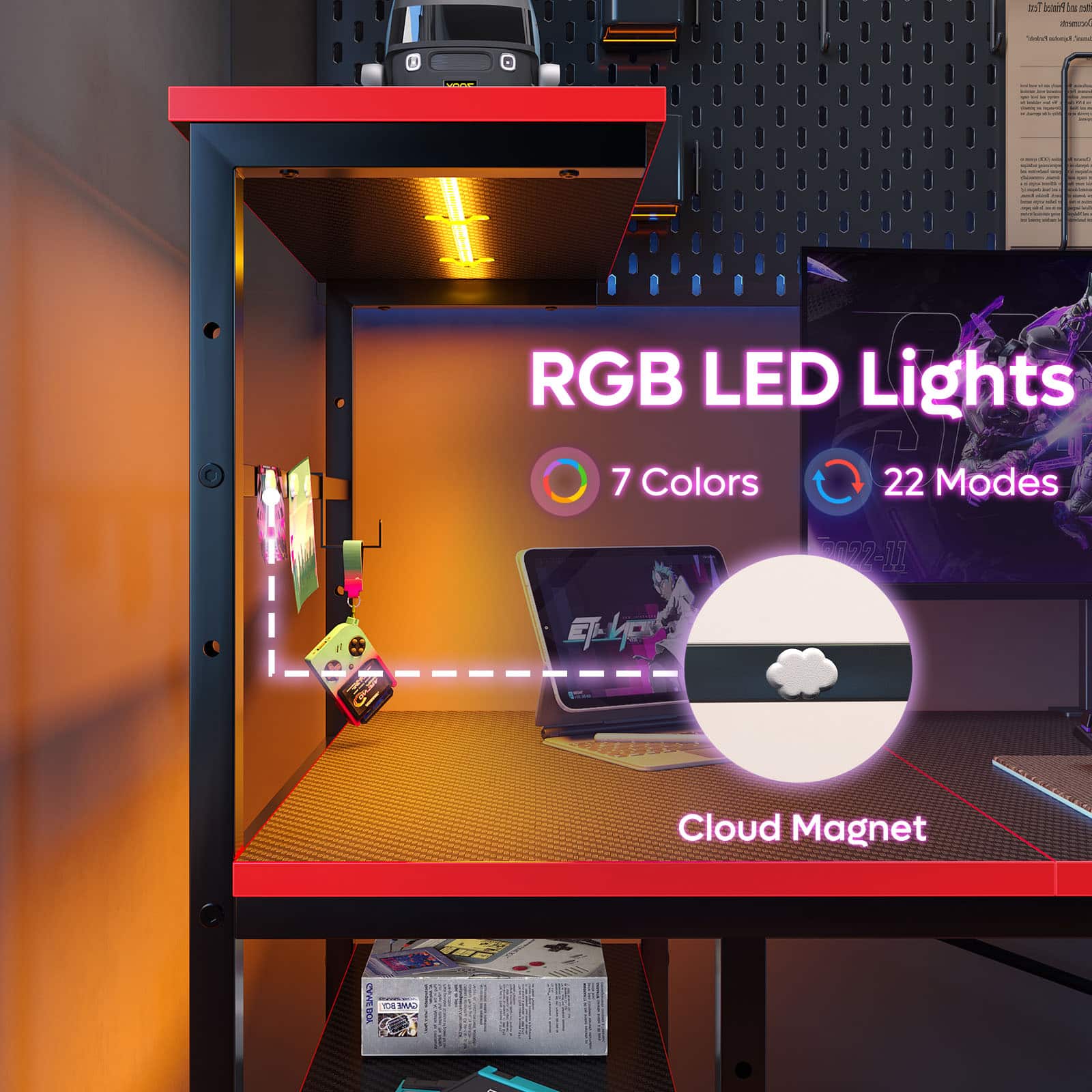 RGB LED Lights: 7 Colors, 22 Modes.