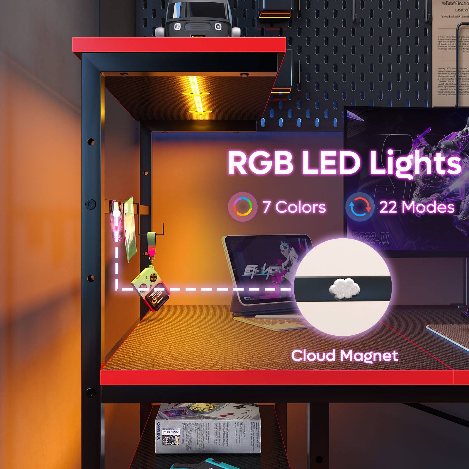 RGB LED Lights: 7 Colors, 22 Modes.