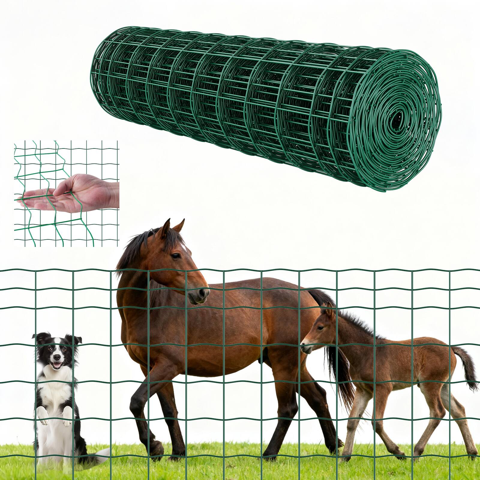 Front. VEVOR - Farm Fence, 39 x 787 in, 4 x 4in Mesh 2.1mm Galvanized Steel Wire Fencing, Heavy Duty Vinyl Coated Livestock Fence - Green.