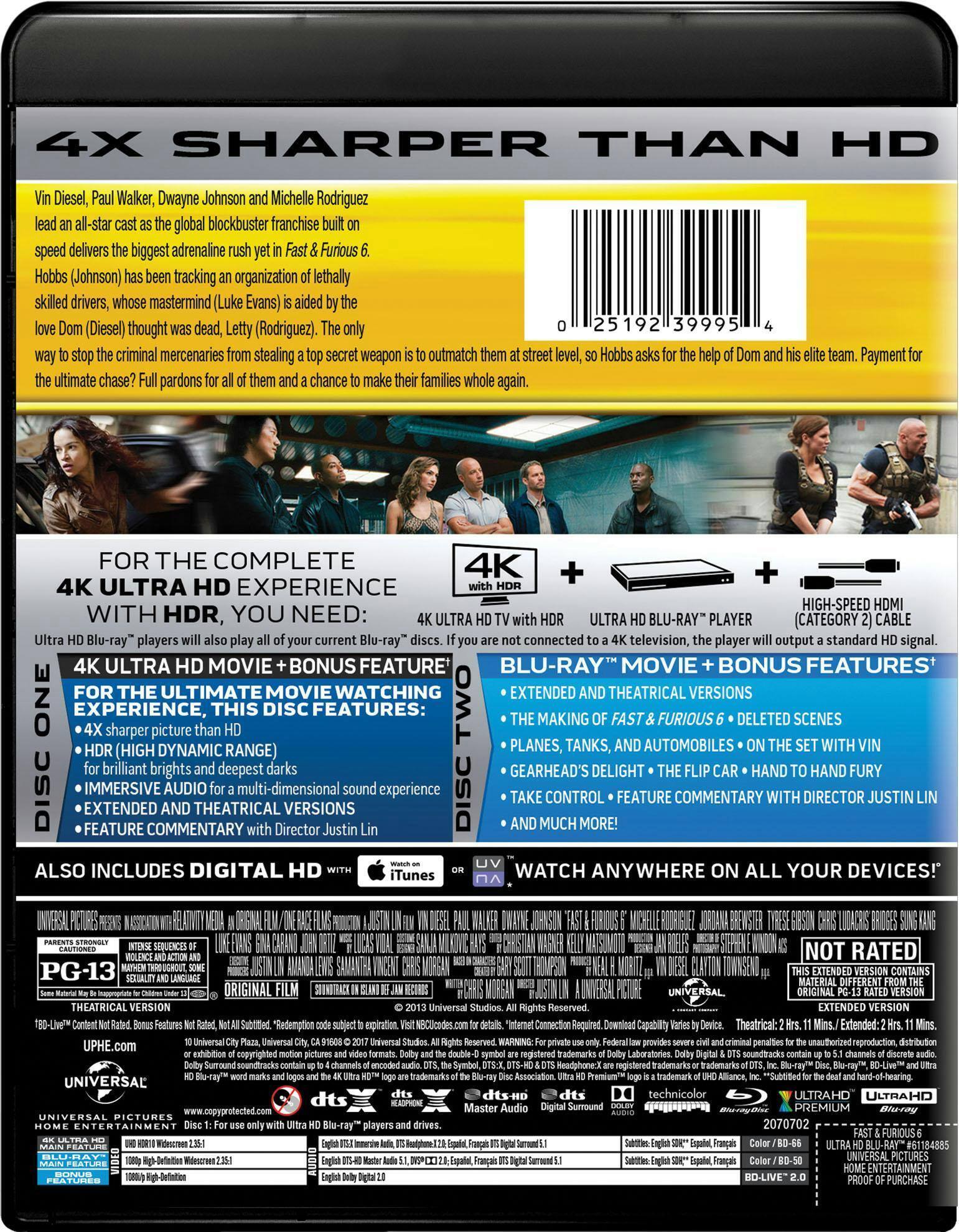 Back. Fast & Furious 6   - 4K Blu-Ray.