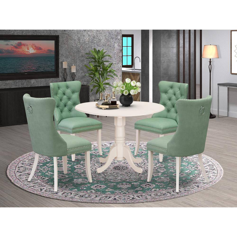 Alt View 3. East West Furniture - 5 Piece Kitchen Table Set Consists of a Round Dining Table with Dropleaf - White.