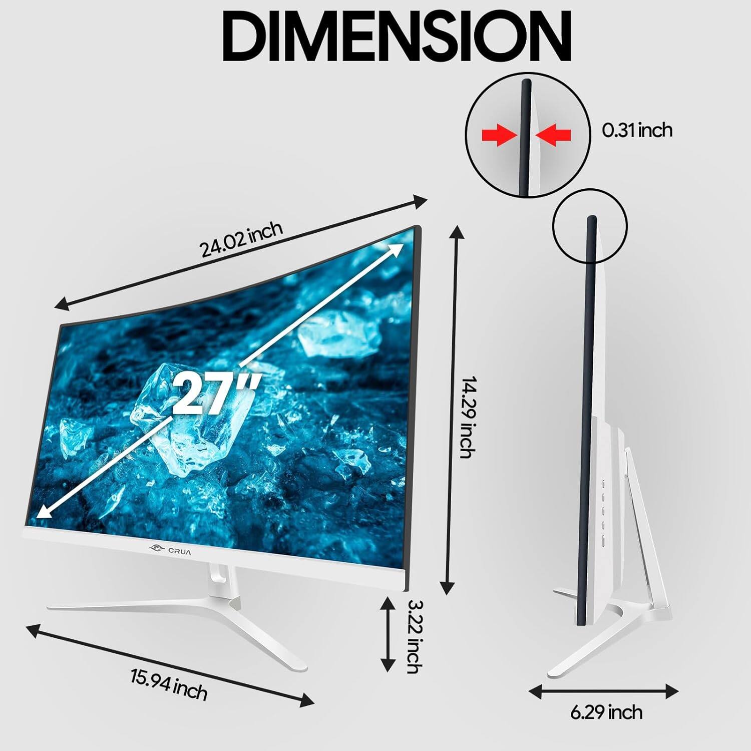 DIMENSION  
0.31 inch  
24.02 inch  
27"  
14.29 inch  
15.94 inch  
3.22 inch  
6.29 inch
