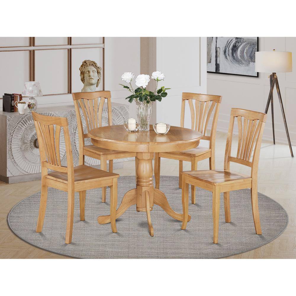 Back. East West Furniture - 5 Pc Kitchen Table-round Kitchen Table plus 4 Chairs for Dining room - Oak.