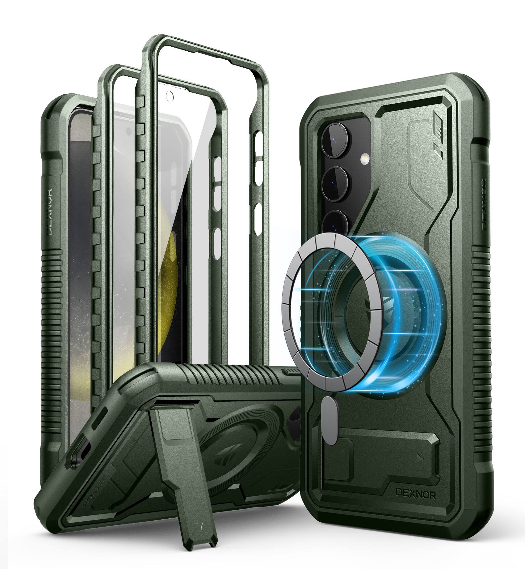 dexnor - Magnetic Bumper Case for Samsung Galaxy S24 Compatible with Magsafe, Rugged Shockproof Protection - Army Green