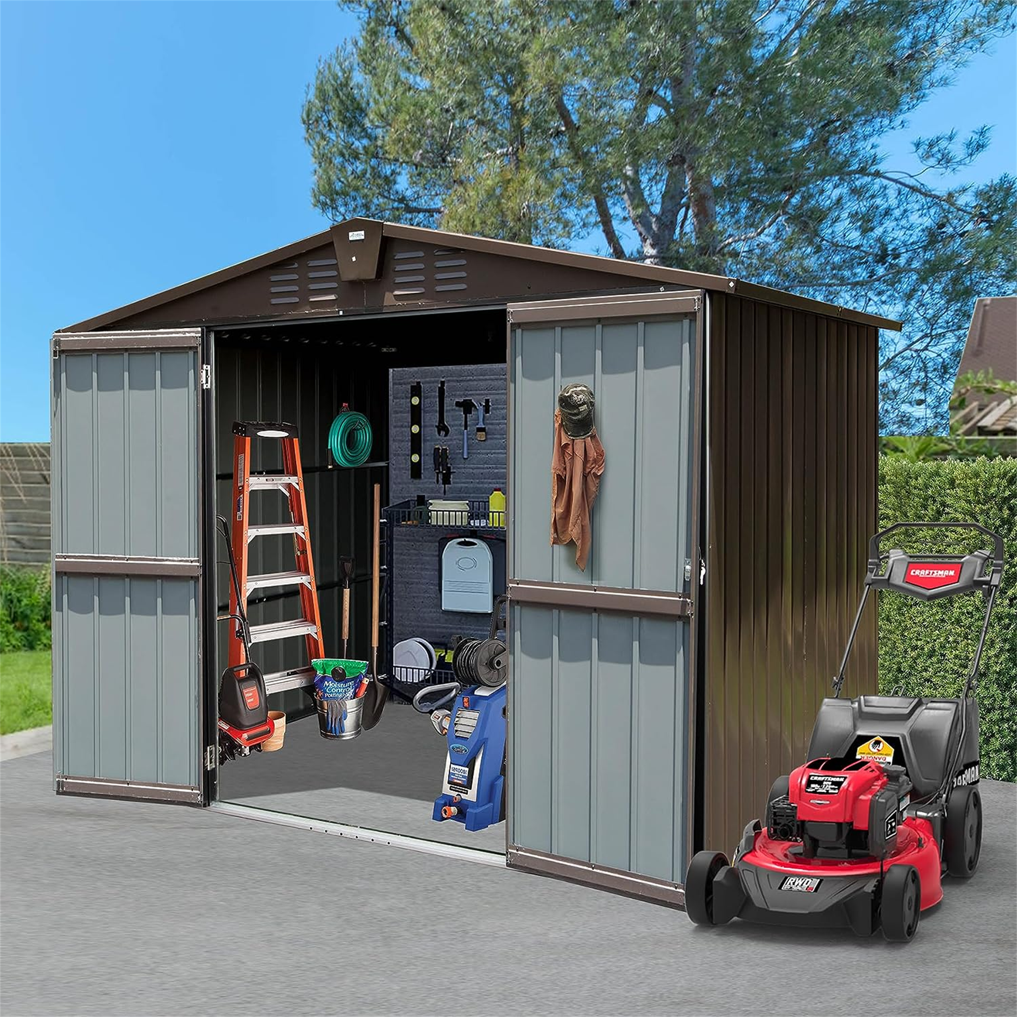 Alt View 2. APRILSOUL - Durable Galvanized Steel Shed Weatherproof Lockable Ventilated Storage - Brown.
