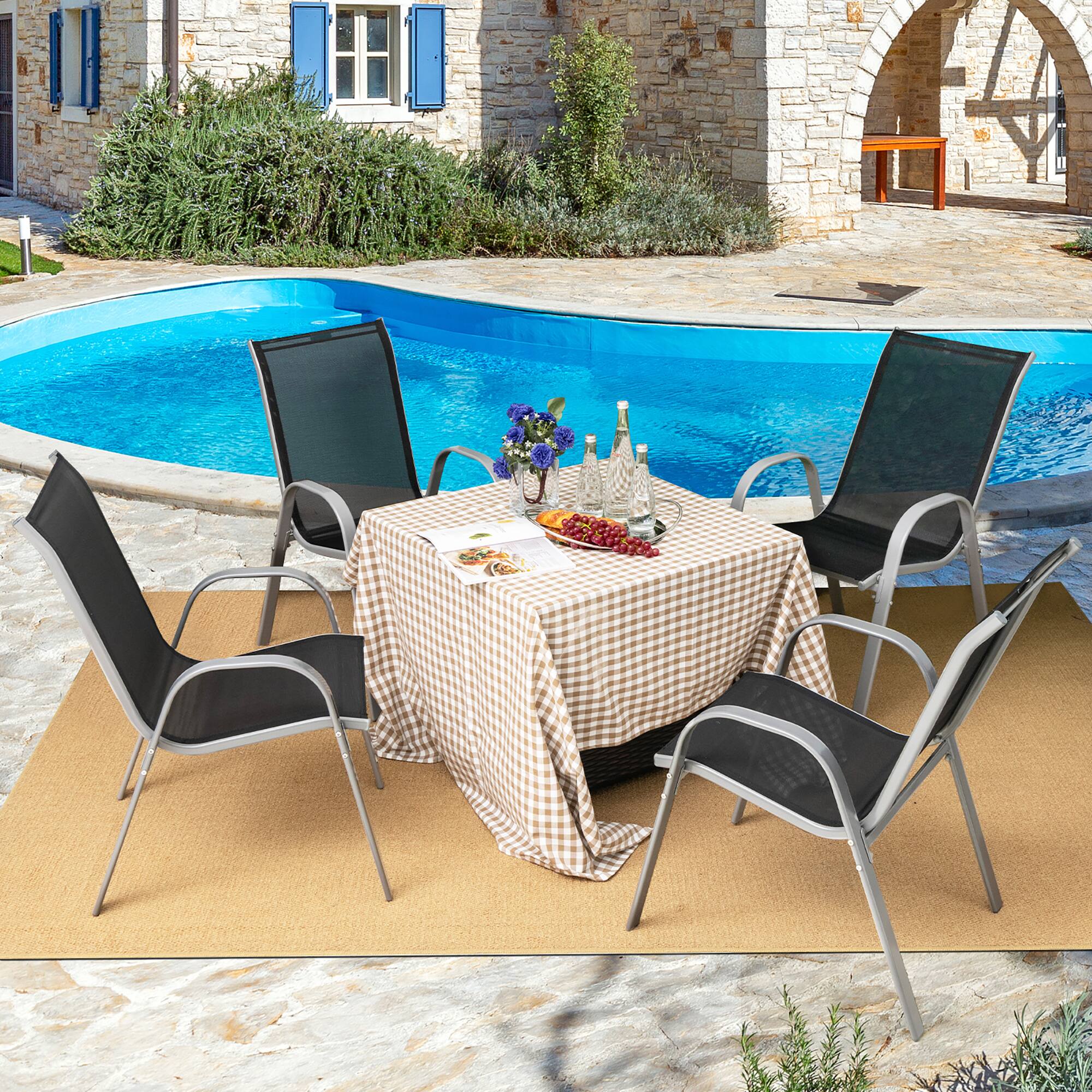 Alt View 1. Gymax - Gymax 4PCS Patio Stacking Dining Chairs w/ Curved Armrests & Breathable Seat Fabric - Black.