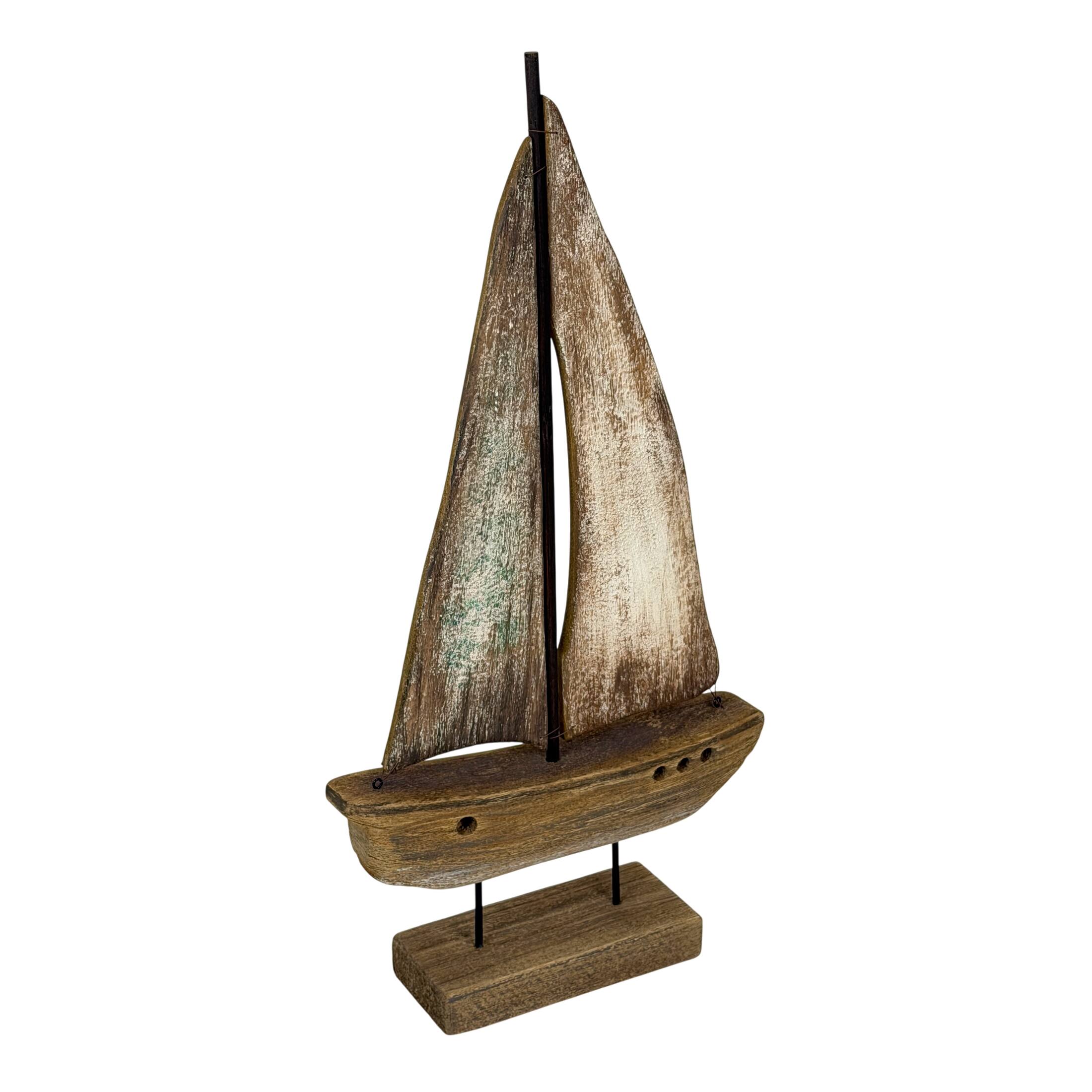 Alt View 1. Things2Die4 - Weathered Wood Sailboat Sculpture 22 Inch Nautical Coastal Tabletop Decor - Natural.