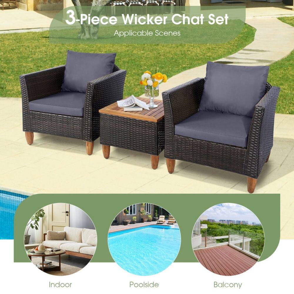 3-Piece Wicker Chat Set  
Applicable Scenes: Indoor, Poolside, Balcony