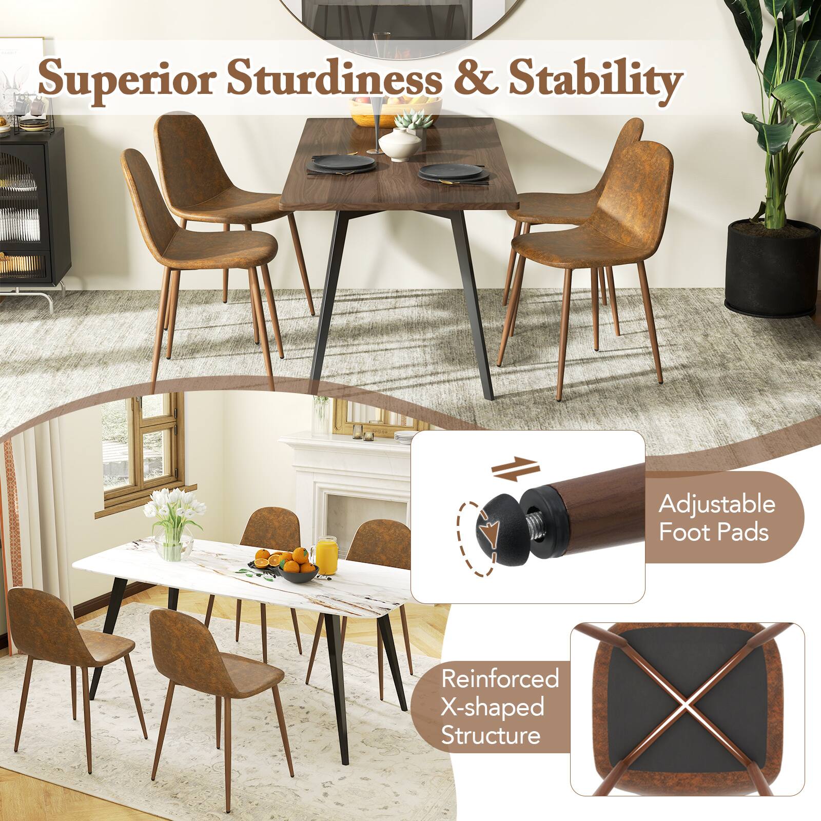 Superior Sturdiness & Stability

Adjustable Foot Pads

Reinforced X-shaped Structure