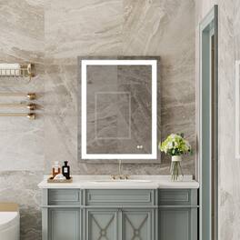 WELLFOR - 28 in Wx36 in H Rectangular Frameless Anti-Fog LED Bathroom Vanity Mirror, Wall Mounted Mirror with Memory Function - Silver