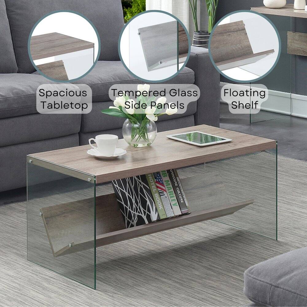 Spacious Tempered Glass Tabletop Side Panels Floating Shelf