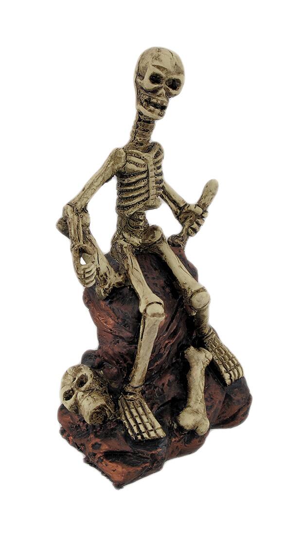 Alt View 1. Zeckos - Creepy Skeleton Sitting On Rocks Statue Figure - Multicolored.