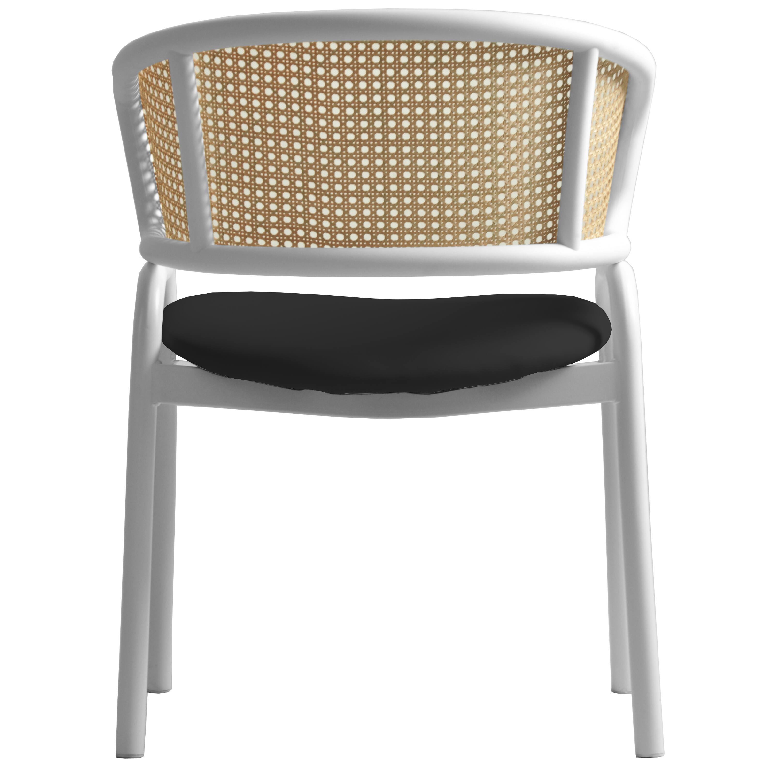 Alt View 6. LeisureMod - Ervilla 4-PCS Modern Rattan and Leather Dining Chair - Mid-Century Kitchen Accent Chair, White Metal Frame - Black.