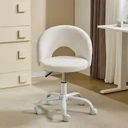 Winado - Small Vanity Chair with Wheels for Girls Cute Adjustable Height Armless Office Desk Chair 360°Swivel Comfy Rolling Chair - Linen White