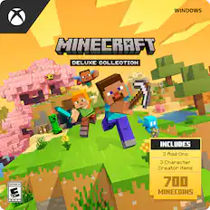 WINDOWS MINECRAFT DELUXE COLLECTION INCLUDES 3 Add-Ons EVERYONE 10+ ESRB 3 Character Creator items 700 MINECOINS