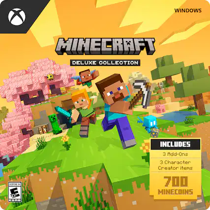 WINDOWS MINECRAFT DELUXE COLLECTION INCLUDES 3 Add-Ons EVERYONE 10+ ESRB 3 Character Creator items 700 MINECOINS - E10+ (Everyone 10+)