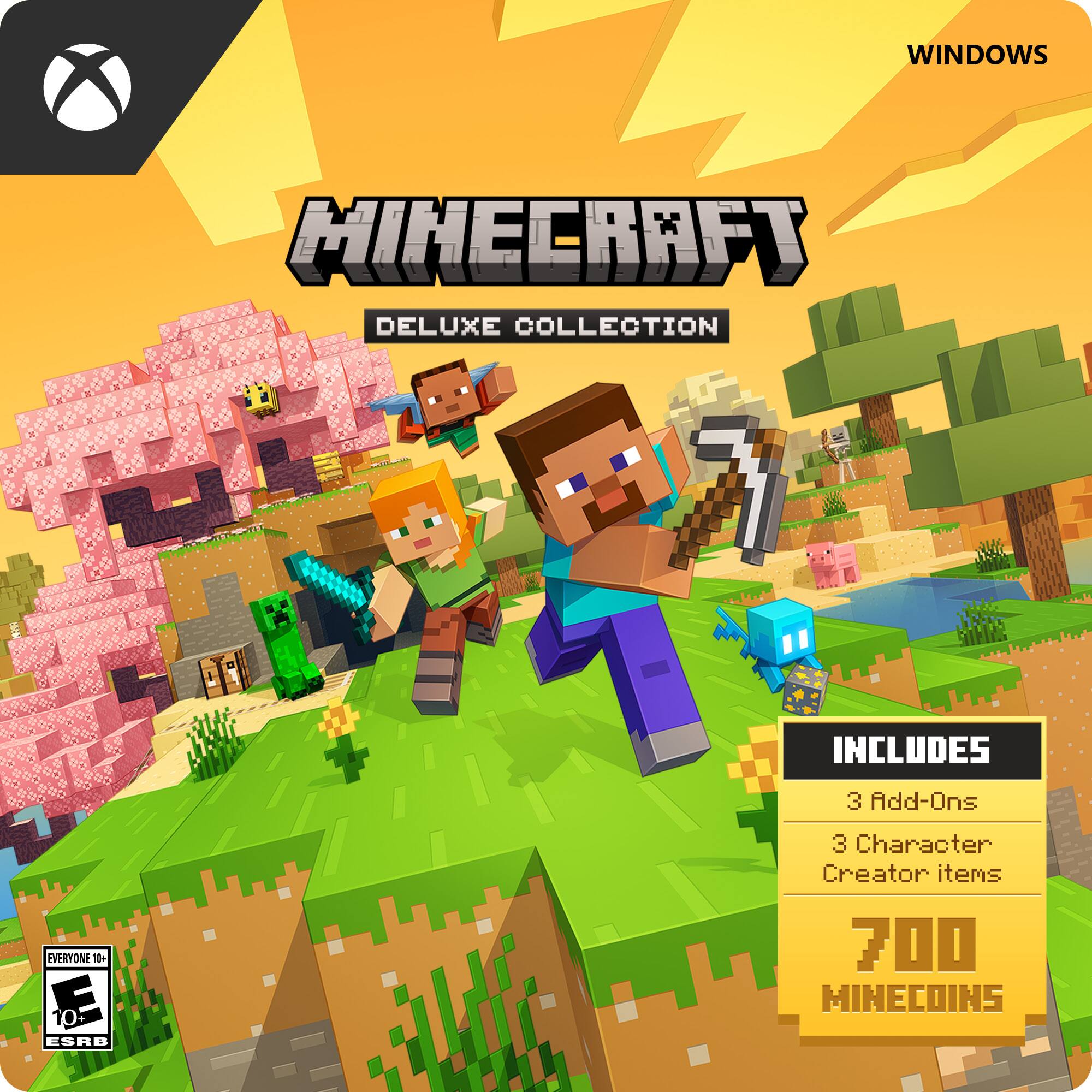 WINDOWS MINECRAFT DELUXE COLLECTION INCLUDES 3 Add-Ons EVERYONE 10+ ESRB 3 Character Creator items 700 MINECOINS - E10+ (Everyone 10+)