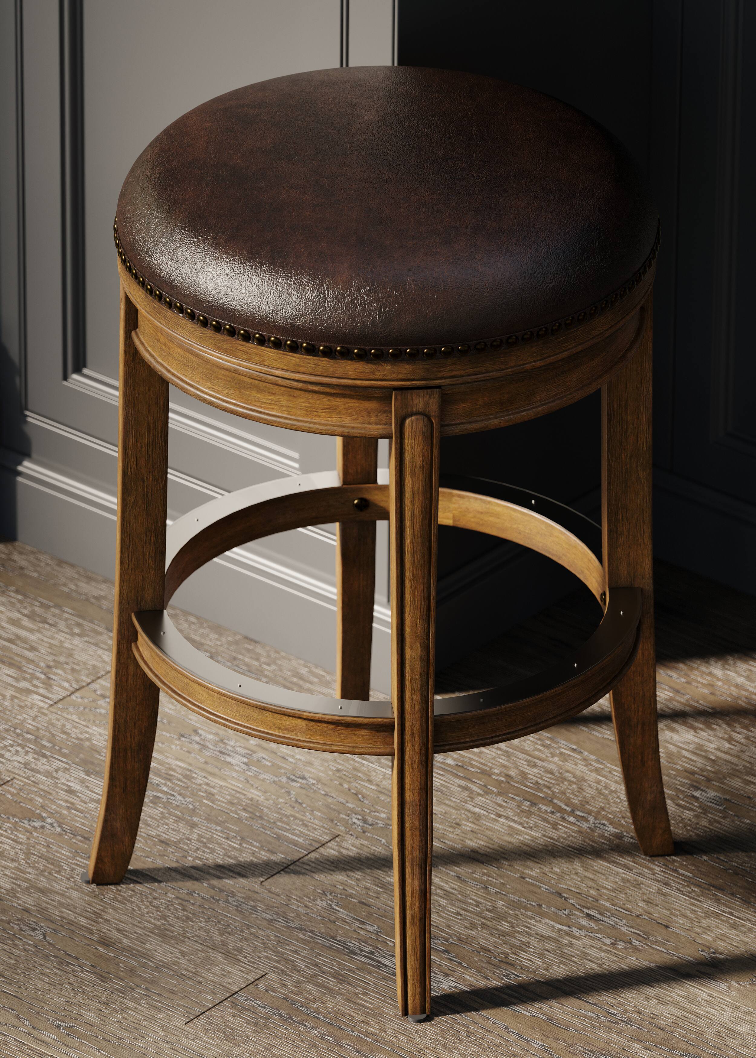 Back. Maven Lane - 30" Alexander Backless Bar Stool in Walnut Finish with  Vegan Leather - Walnut.