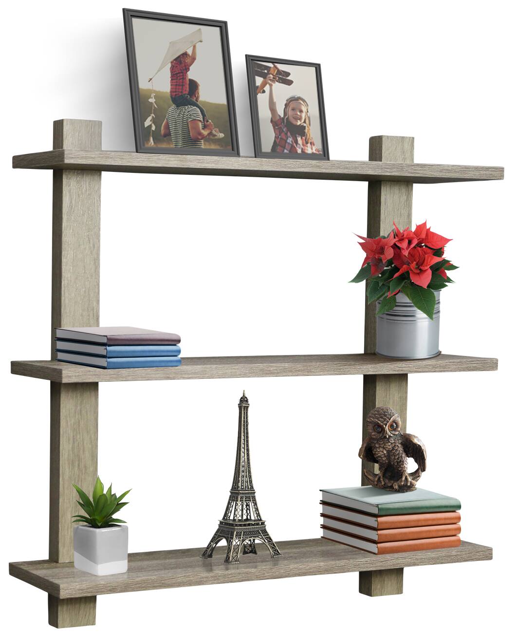 Sorbus - Bathroom Shelves - 3-Tier Wall Mounted Floating Shelves for Books, Trophies, Wall Décor - Gray