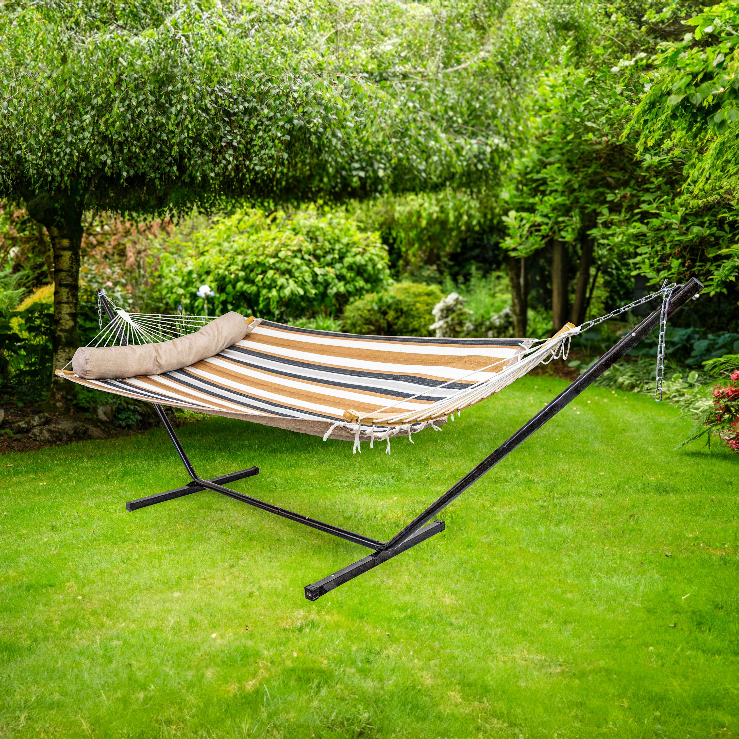 Alt View 8. Sunnydaze - Quilted Hammock with Curved Spreader Bar - Calming Desert.