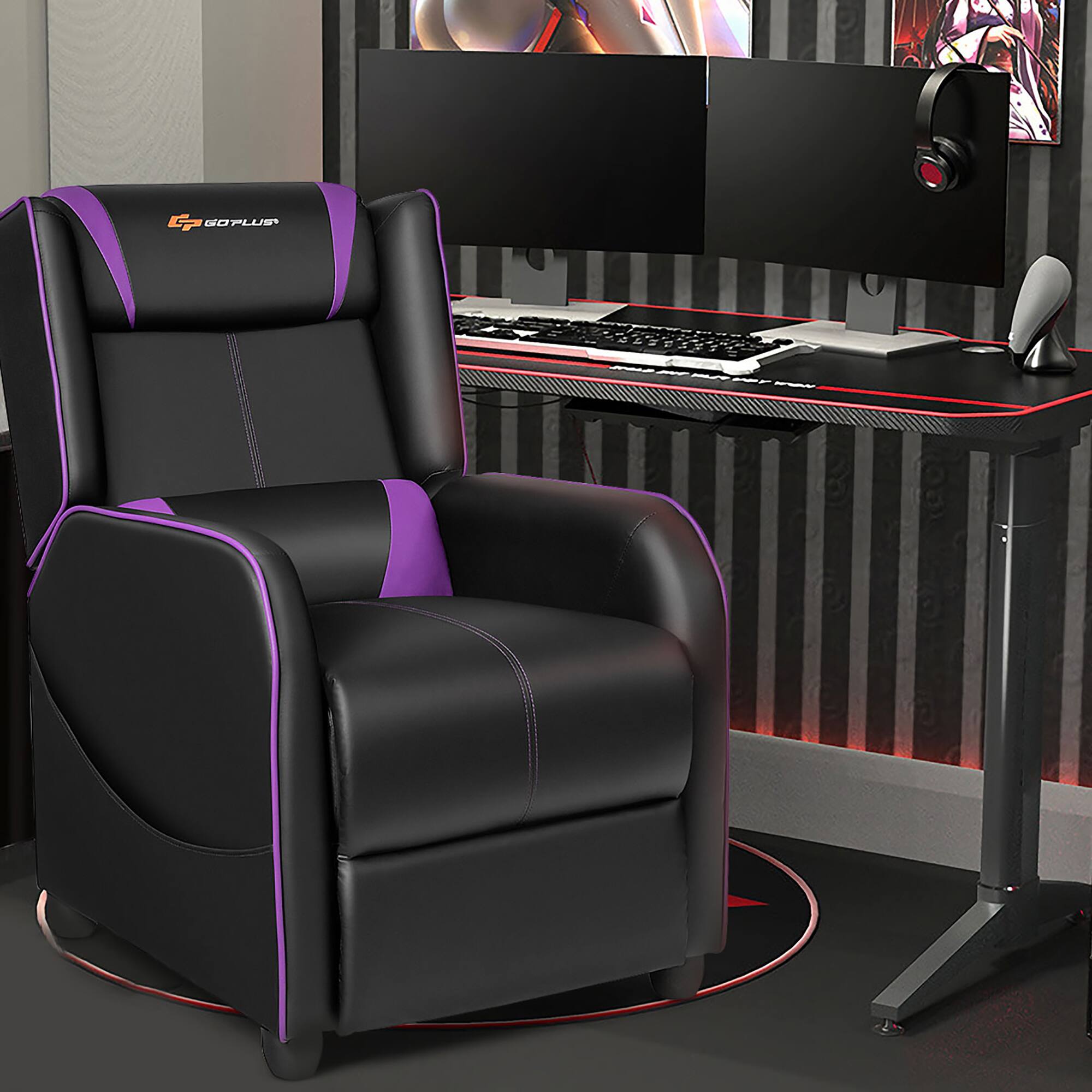 Angle. Costway - Theater Style Massage Gaming Chair - Purple + Black.