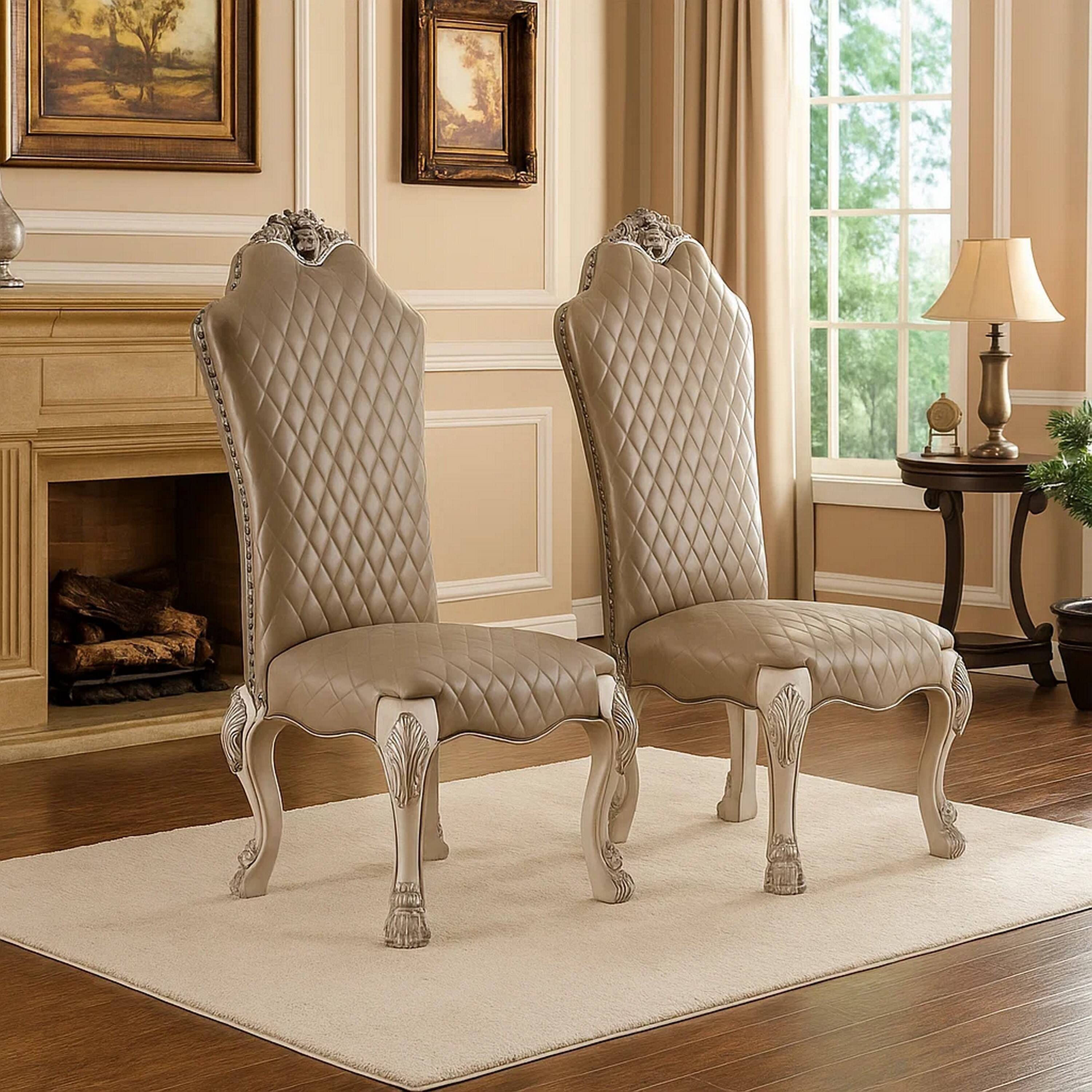 Alt View 5. Manhattan Lane - Leatherette Side Chair with High Back and Claw Legs, Set of 2 - White.