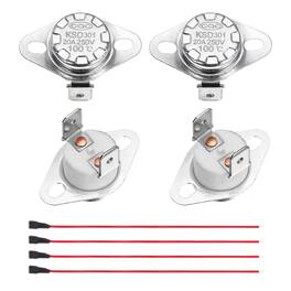 Unique Bargains - 2pcs KSD301 Thermostat 100°C/212°F 20A Normally Closed N.C Adjust Snap Disc Temp Switch with Terminal Wire Ceramic - Silver