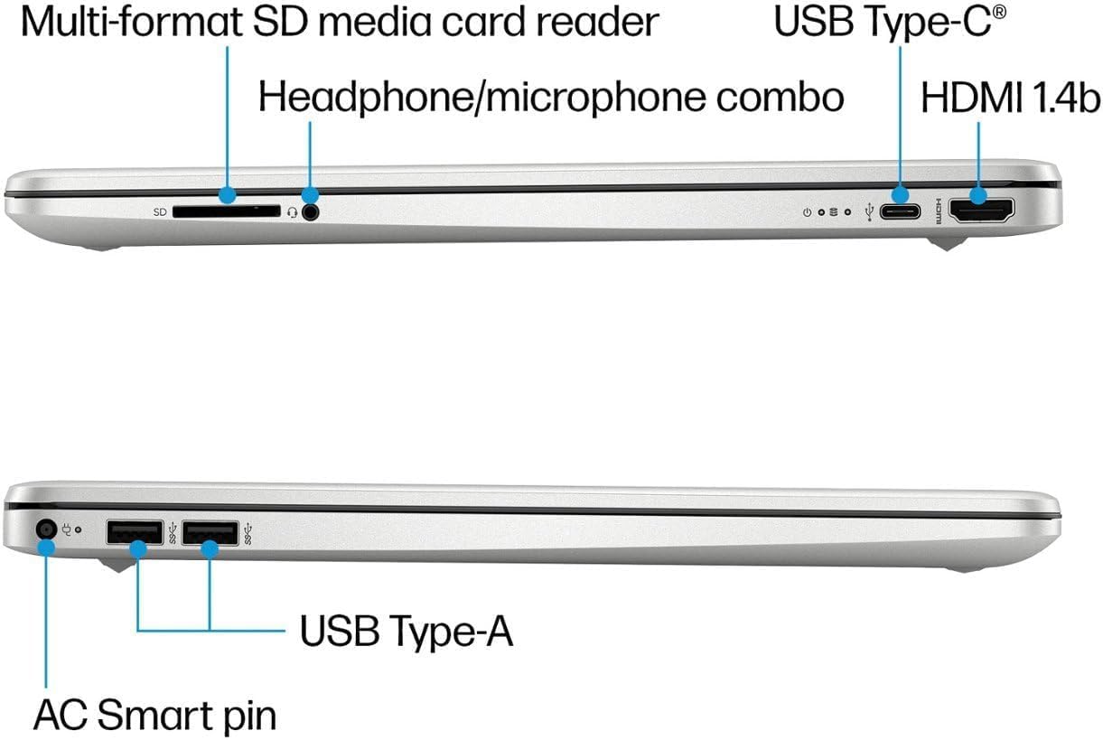 - Multi-format SD media card reader
- Headphone/microphone combo
- USB Type-C®
- HDMI 1.4b
- USB Type-A
- AC Smart pin