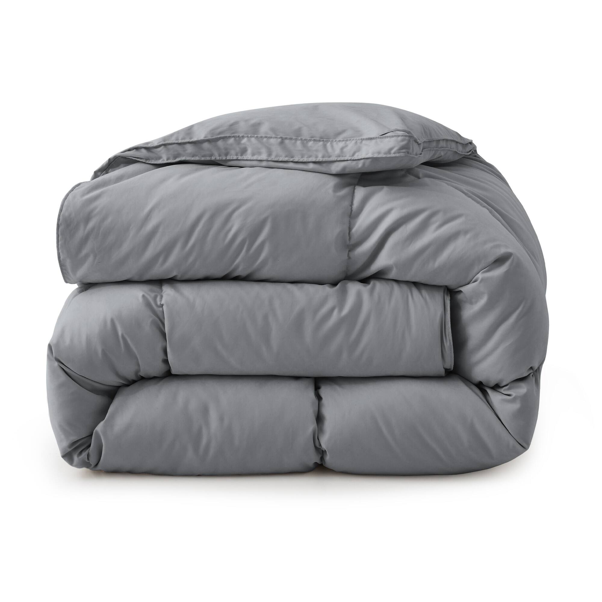 Left. Peace Nest - Peace Nest White Goose Down Feather Fiber Comforter Heavyweight Duvet Insert, Dark Gray, Full/Queen - Dark Gray.
