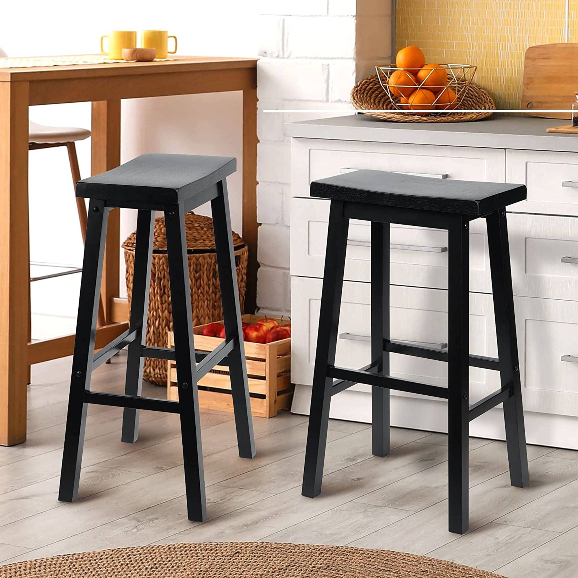 Alt View 3. PJ Wood - PJ Wood Classic Saddle-Seat 24 Inch Kitchen, Table, & Bar Counter Stool, Black - Black.