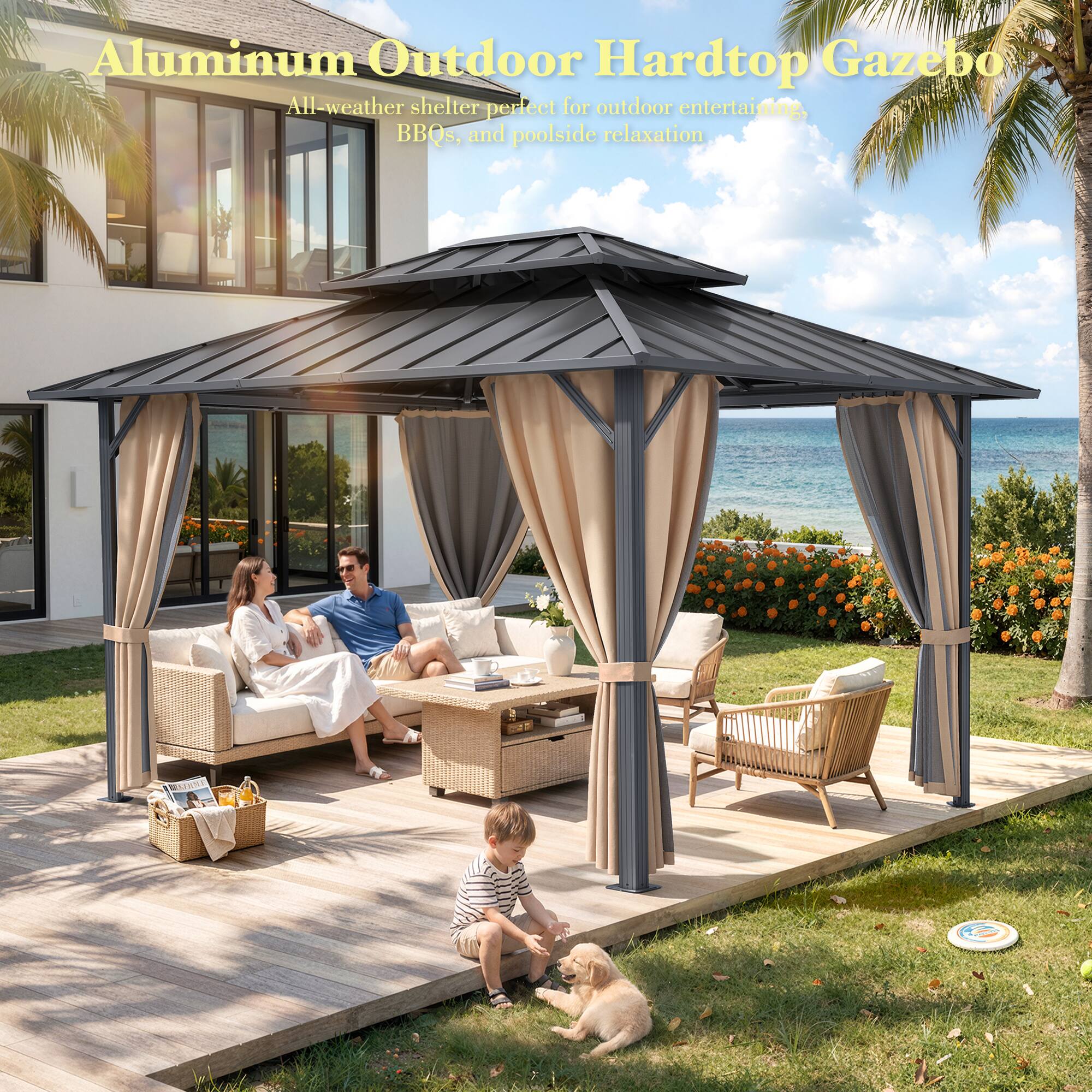 Aluminum Outdoor Hardtop Gazebo  
All-weather shelter perfect for outdoor entertaining, BBQs, and poolside relaxation