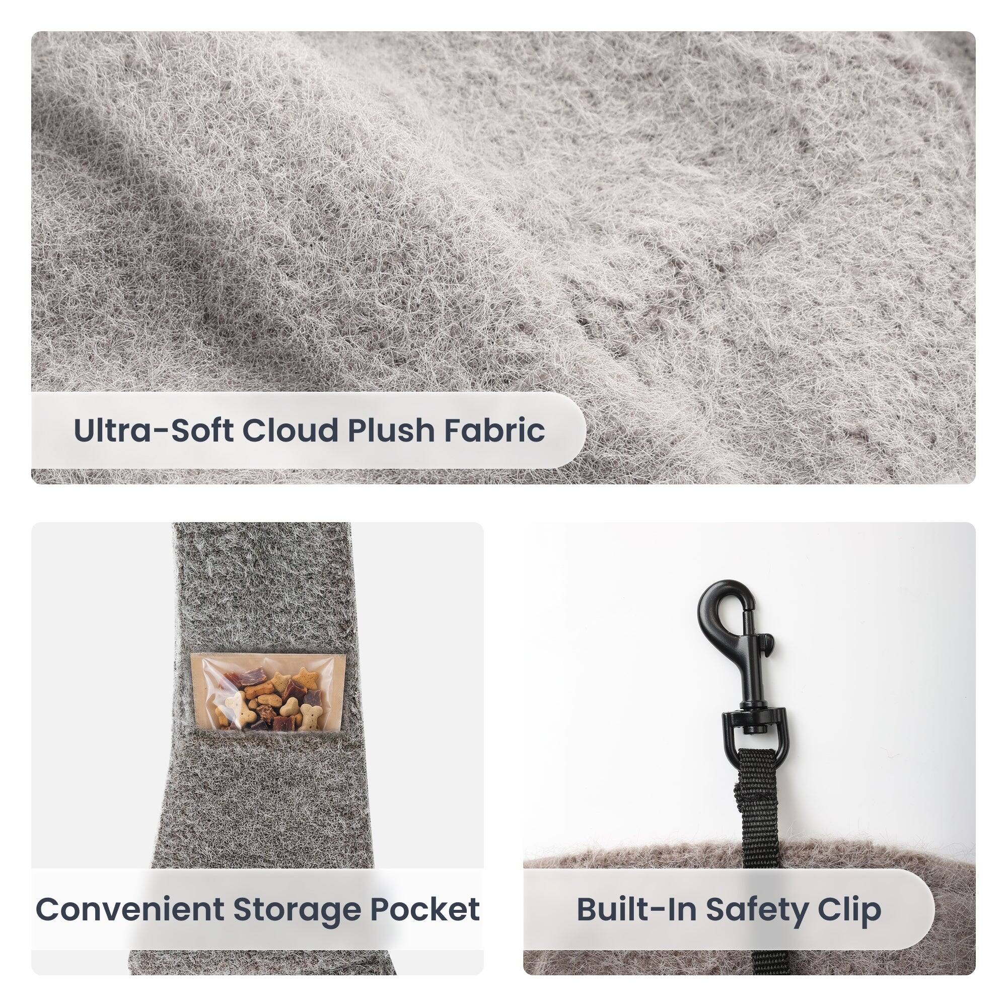 Ultra-Soft Cloud Plush Fabric  
Convenient Storage Pocket  
Built-In Safety Clip