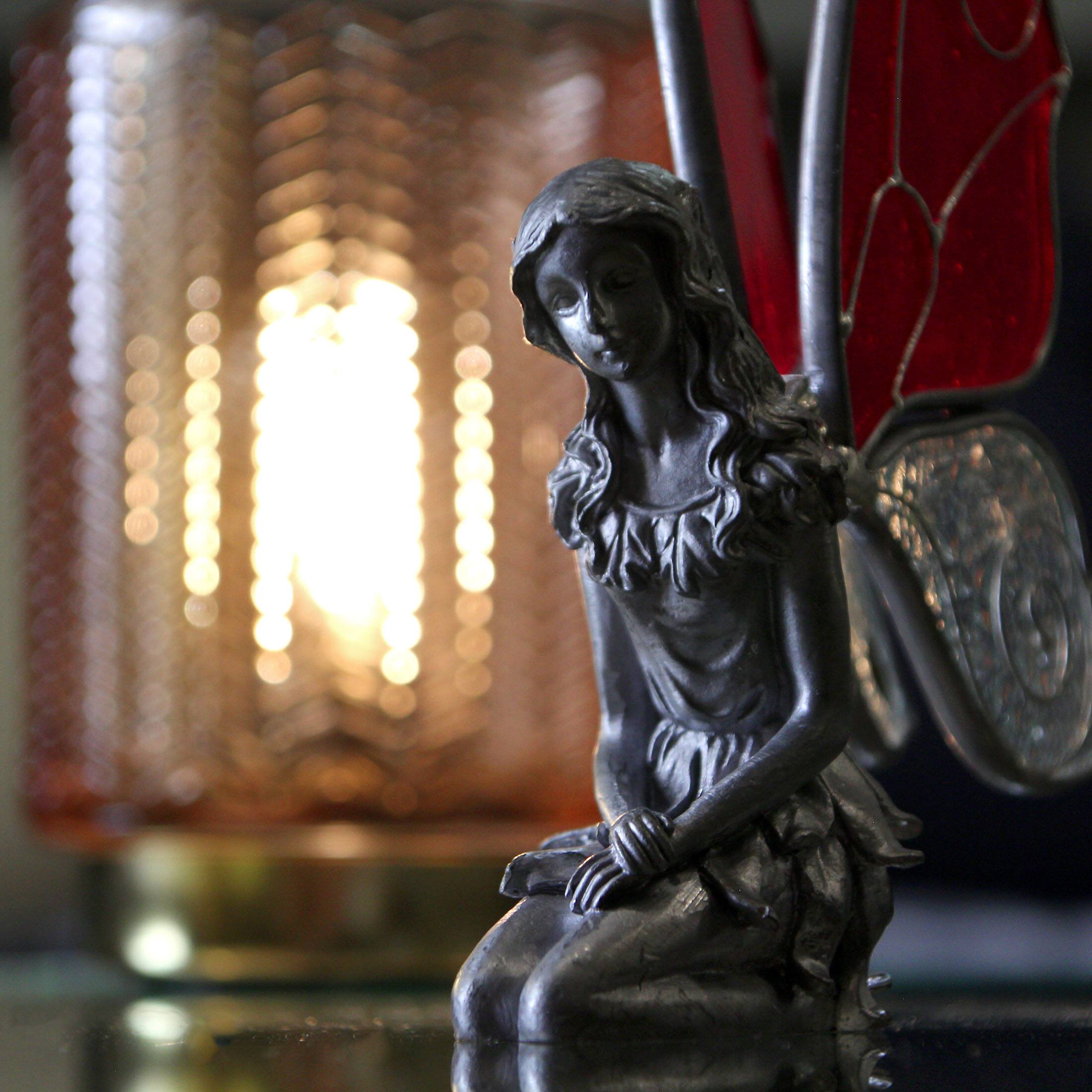 Alt View 5. Things2Die4 - Kneeling Fairy Pewter Figurine Home Decor Mythical Desk Accessories Glass Wings - Pewter.