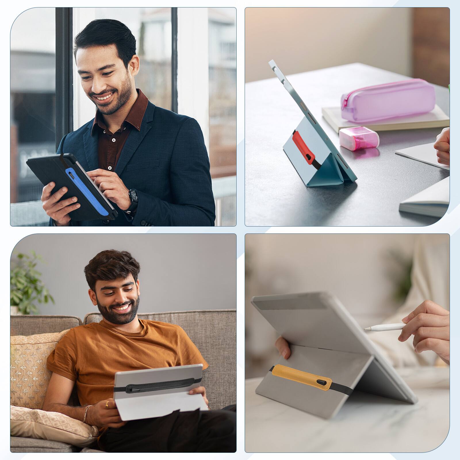 Alt View 5. Unique Bargains - 2pcs Universal Stylus Holder for Tablet Retractable Elastic Pen Sleeve Pouch for Tablet Case Notebook - Gray.