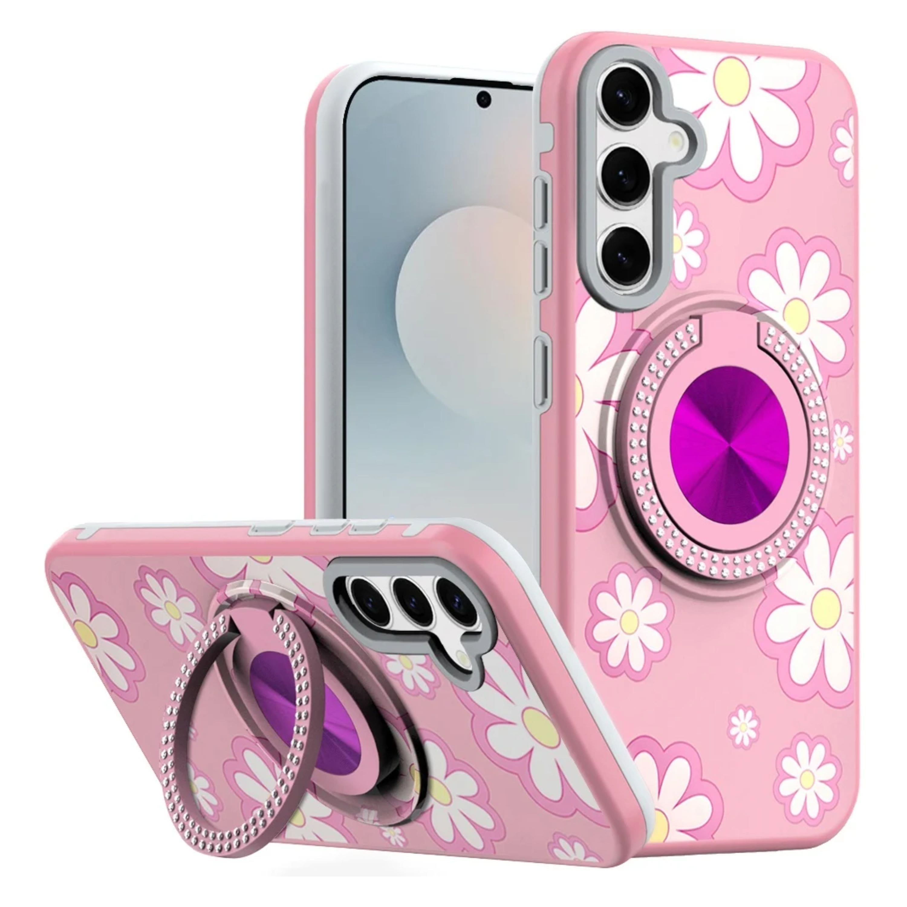 Kitcheniva - Printed Design Case With 360 Stand Tempered Glass For Samsung Galaxy S26+ Plus Floral D - Multicolor
