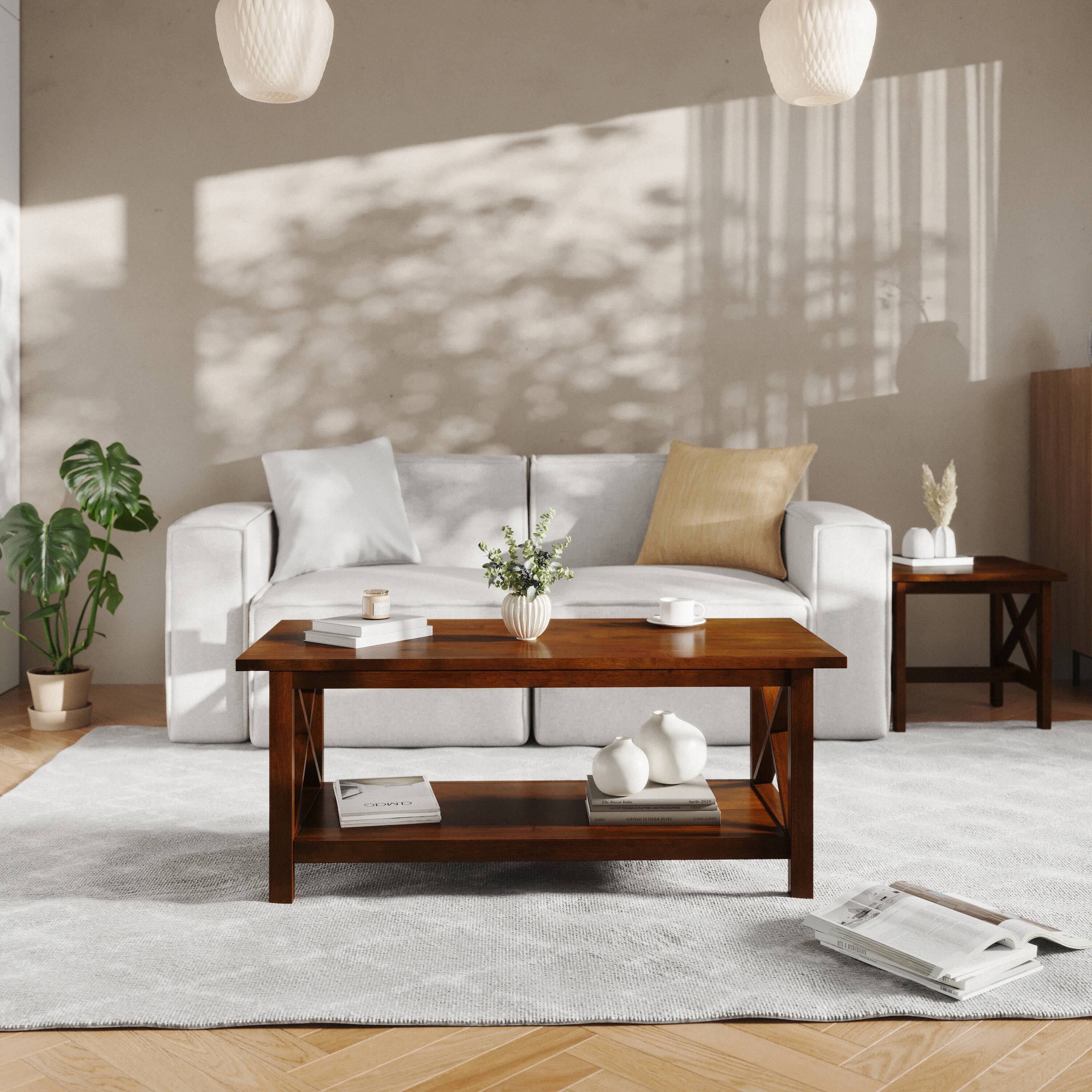 Alt View 2. Flash Furniture - Jasper Farmhouse Style Solid Wood Coffee Table with Traditional X-Frame Design and Lower Shelf in Walnut - Brown.