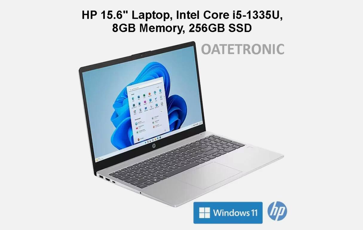 HP 15.6" Laptop, Intel Core i5-1335U, 8GB Memory, 256GB SSD  
OATETRONIC  
Windows 11  
hp