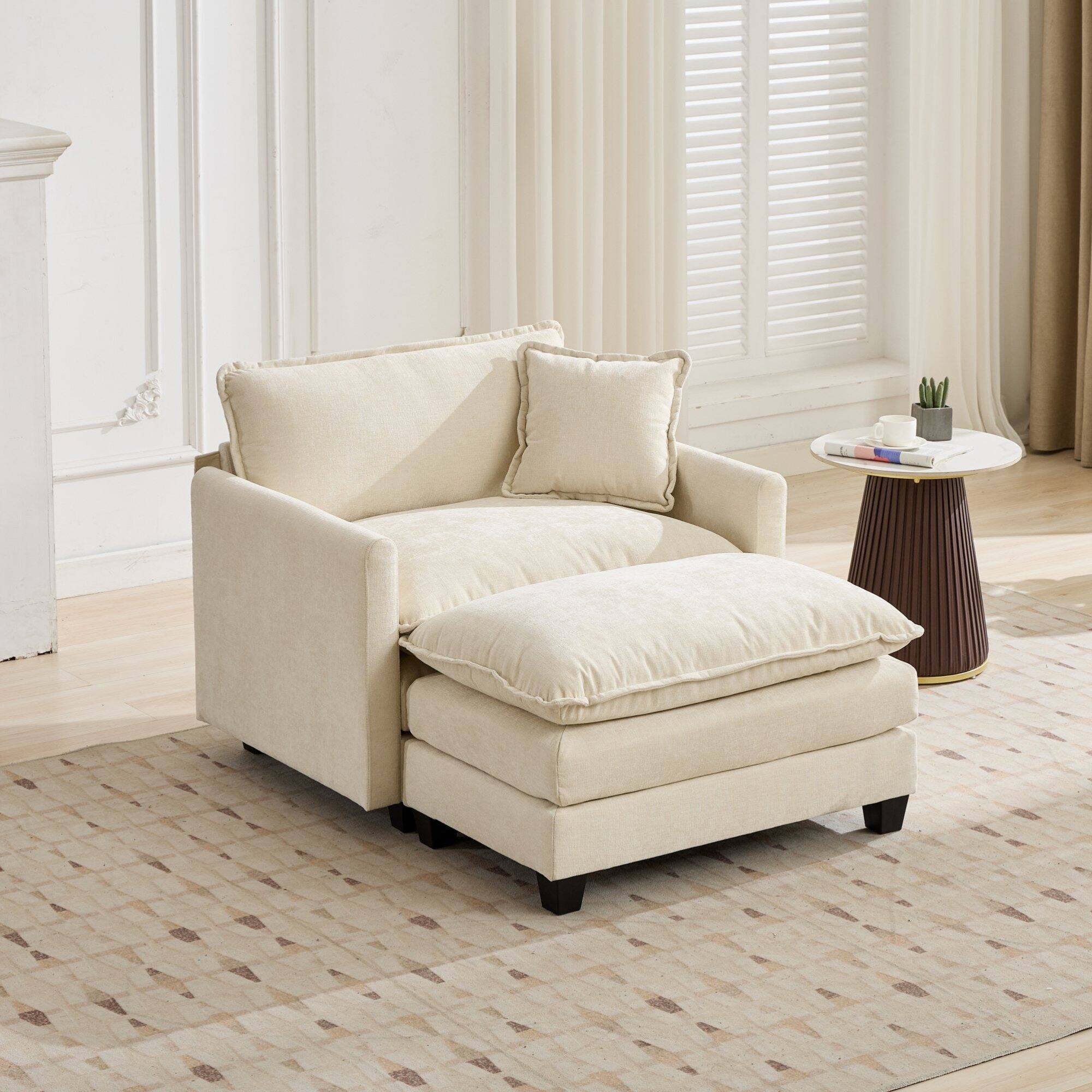 Left. GOODSILO - Modular Sofa Ottoman with Adjustable Backrest and Double Layer Cushion for Modern Living Spaces - Beige.