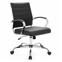 LeisureMod - Benmar Modern Ergonomic Ribbed Leather Office Desk Chair, Steel Frame, Computer Chair for Home Office & Workspace Use - Black