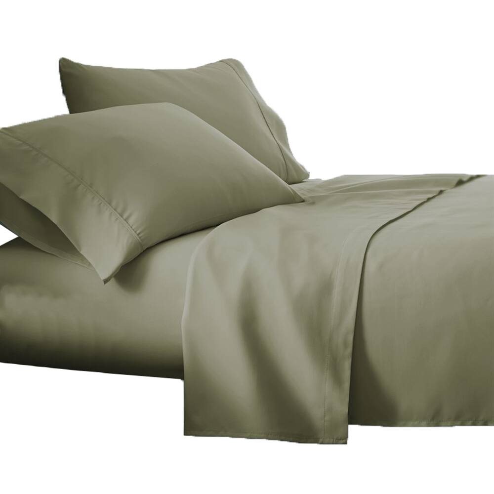 Front. Plazatex - Plazatex Luxurious Ultra Soft 100% Cotton Moisture Wicking Solid Color 4 Pieces Sheet Set Queen Sage - Sage.