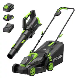 Steelite - 13-Inch Cordless Electric Lawn Mower & Leaf Blower Combo 21V with 4.0Ah & 2.0Ah Batteries & Charger